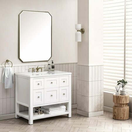 James Martin Vanities Breckenridge 36in Single Vanity, Bright White w/ 3 CM White Zeus Top 330-V36-BW-3WZ